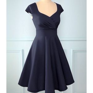 Swing Dress Rockabilly Retro Style Navy Sweetheart